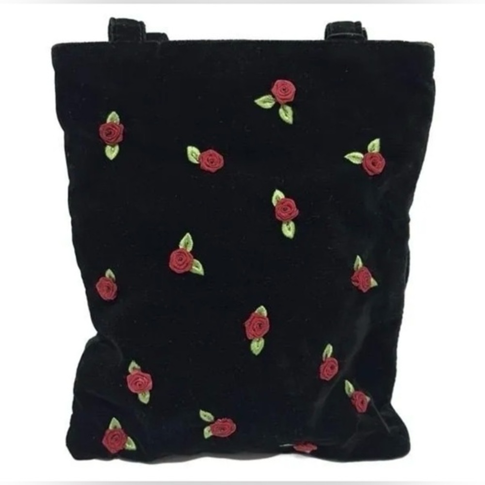 Dolce & Gabbana y2k rose embroidered black velvet tote bag